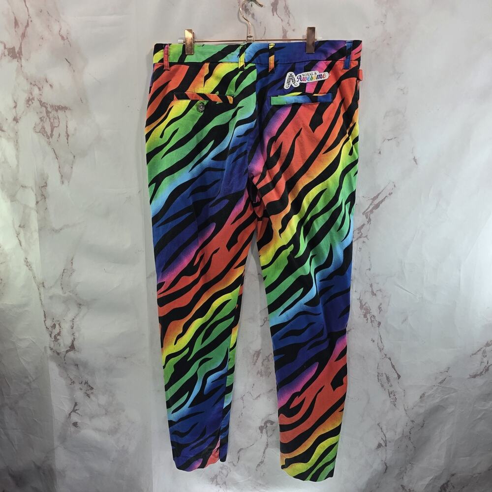 Royal Awesome Pants Mens 36 X 30 Zebra Tiger Rainbow Chino Pride Neon